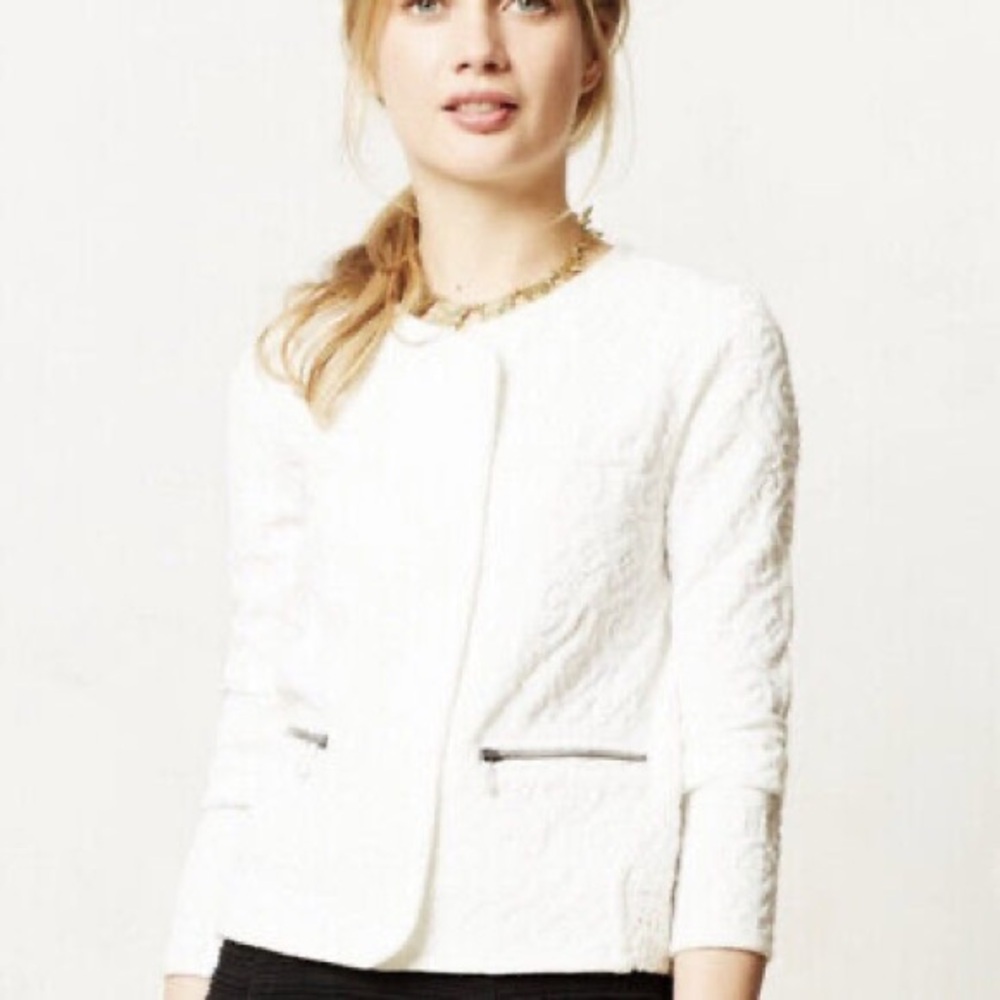Anthropologie moth White Textured Women's Jacket nwot